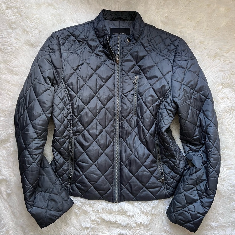 Banana Republic Teal Front Zip Puffer Jacket